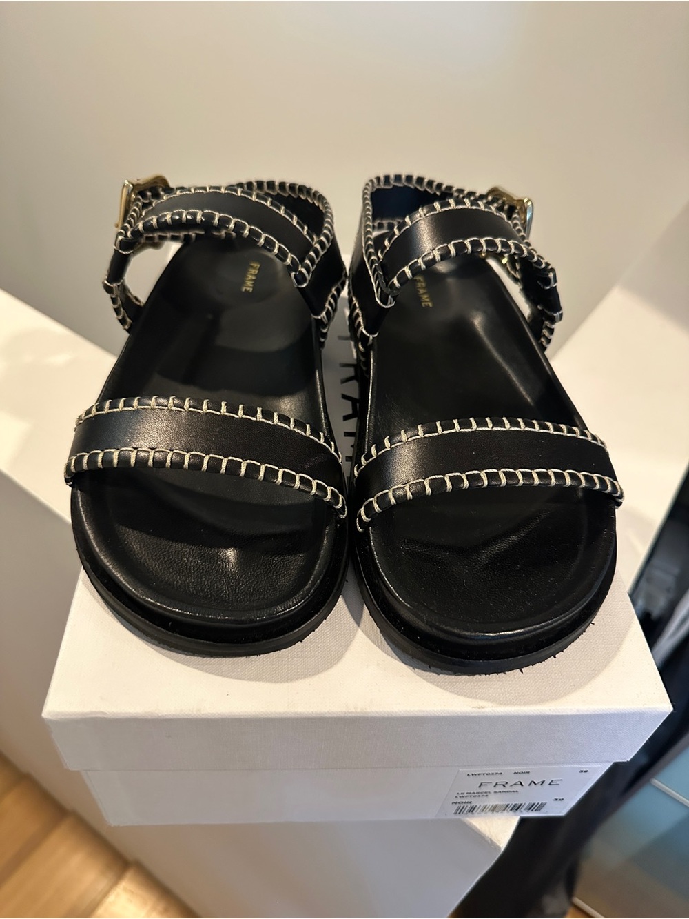 Frame Le Marcel Black Leather Buckle Sandals